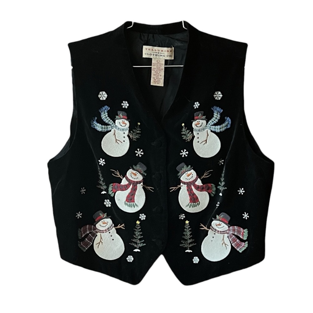 Vtg. Snowman Vest by Telluride Clothing Co..100 % cotton , Velvet feel. sz.L